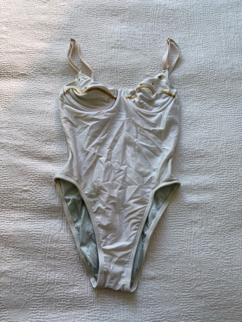 Vintage Women's White One-Piece Swimsuit with Gold Detail